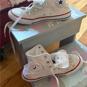 CHUCK TAYLOR ALL-STAR Converse Kids White, Red, Navy accents High-Top Sneakers.